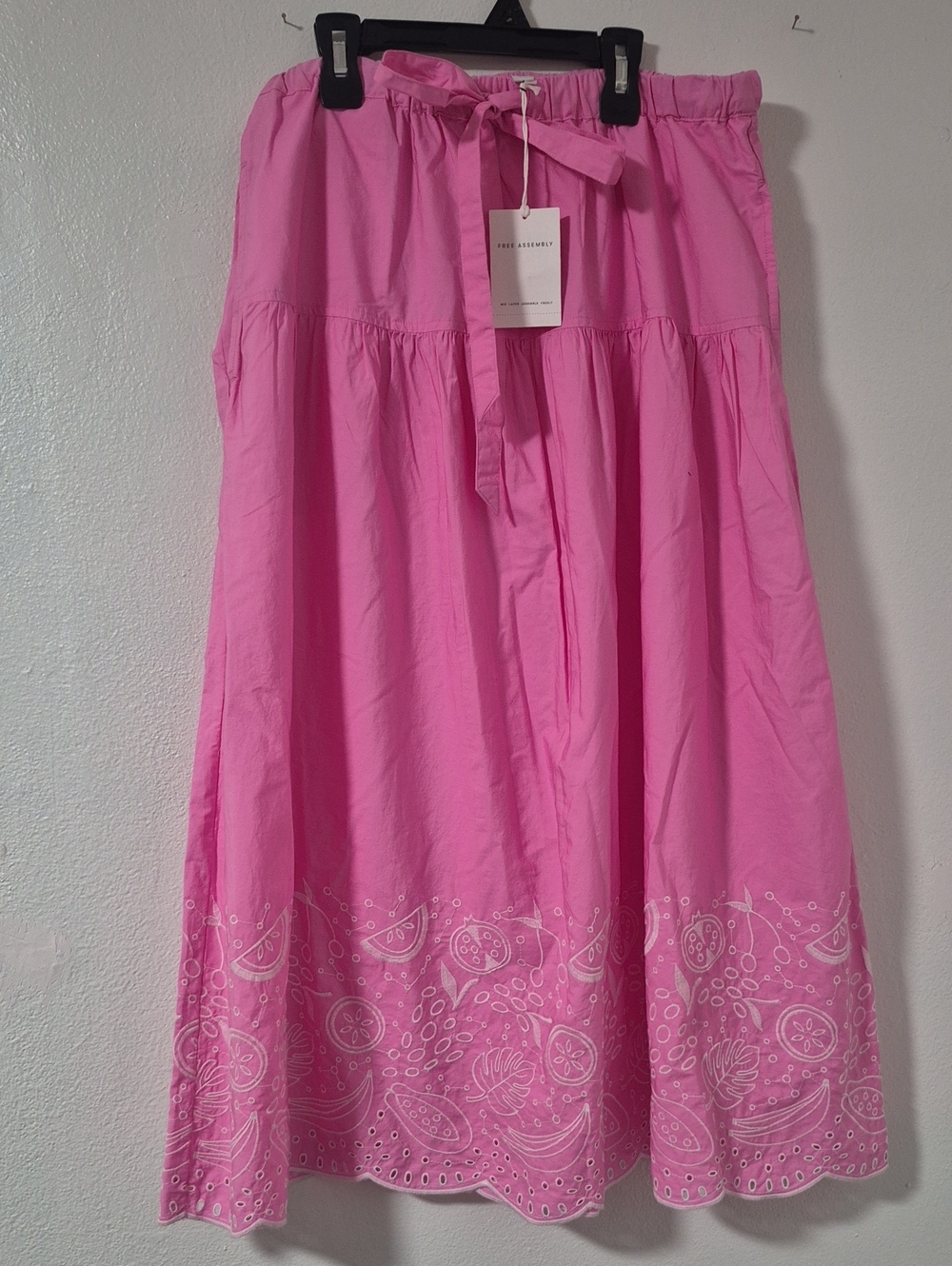 Free Assembly Elastic Waist Skirt with Tie In Pink